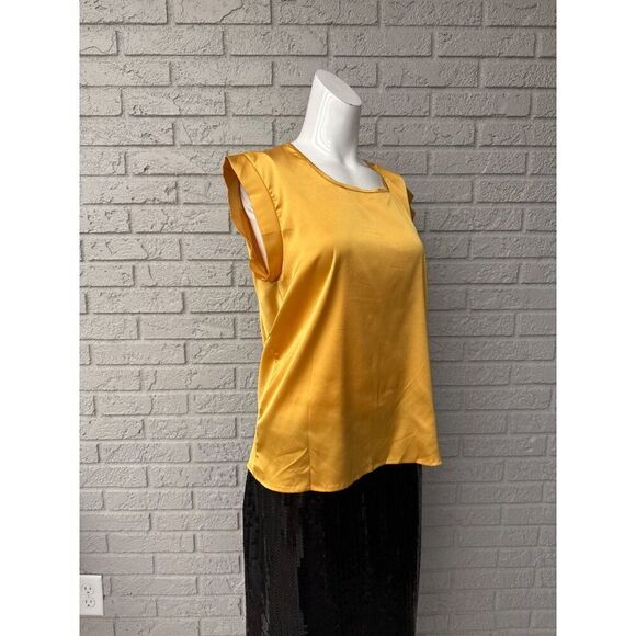 UUG Women Yellow Satin Draped Tie Back Cut-Out Blouse Size L - Picture 6 of 8
